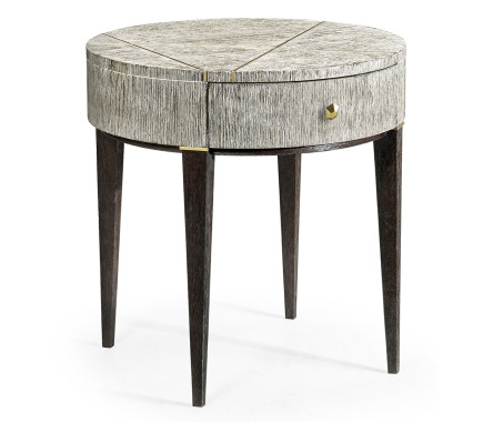 Geometric Circular Light French Oak End Table with Drawer