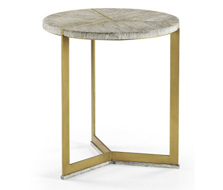 Geometric Round Oak & Brass End Table