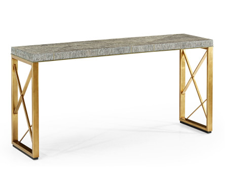 Geometric Dark French Oak & Gilded Console Table