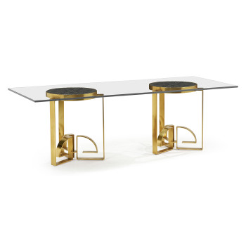 Fusion Rectangular Chinoiserie Antique Etched Brass Dining Table 87