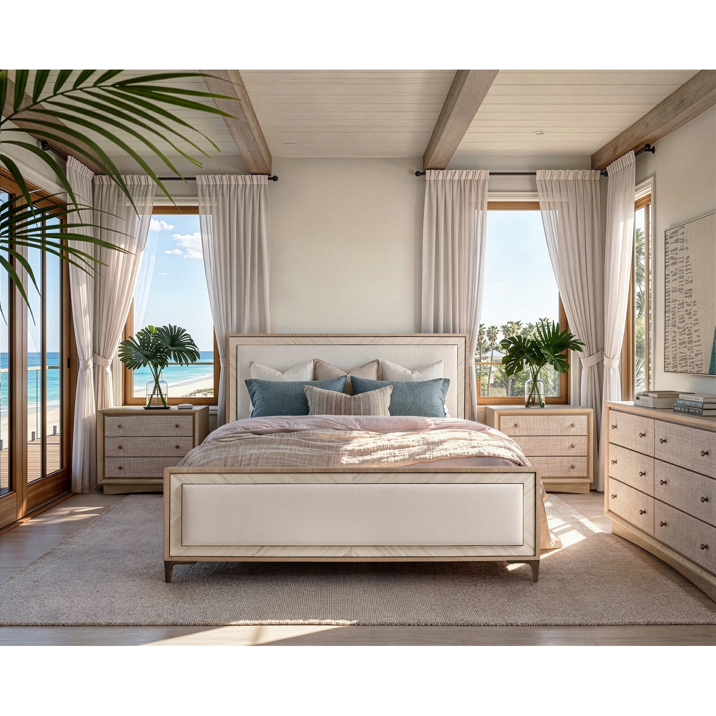 Tideline Bone & Linen-Blend Upholstered Cali King Bed