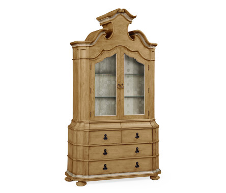 Oulton Vintage Oak Cabinet with Glass Doors & Glass Shelves