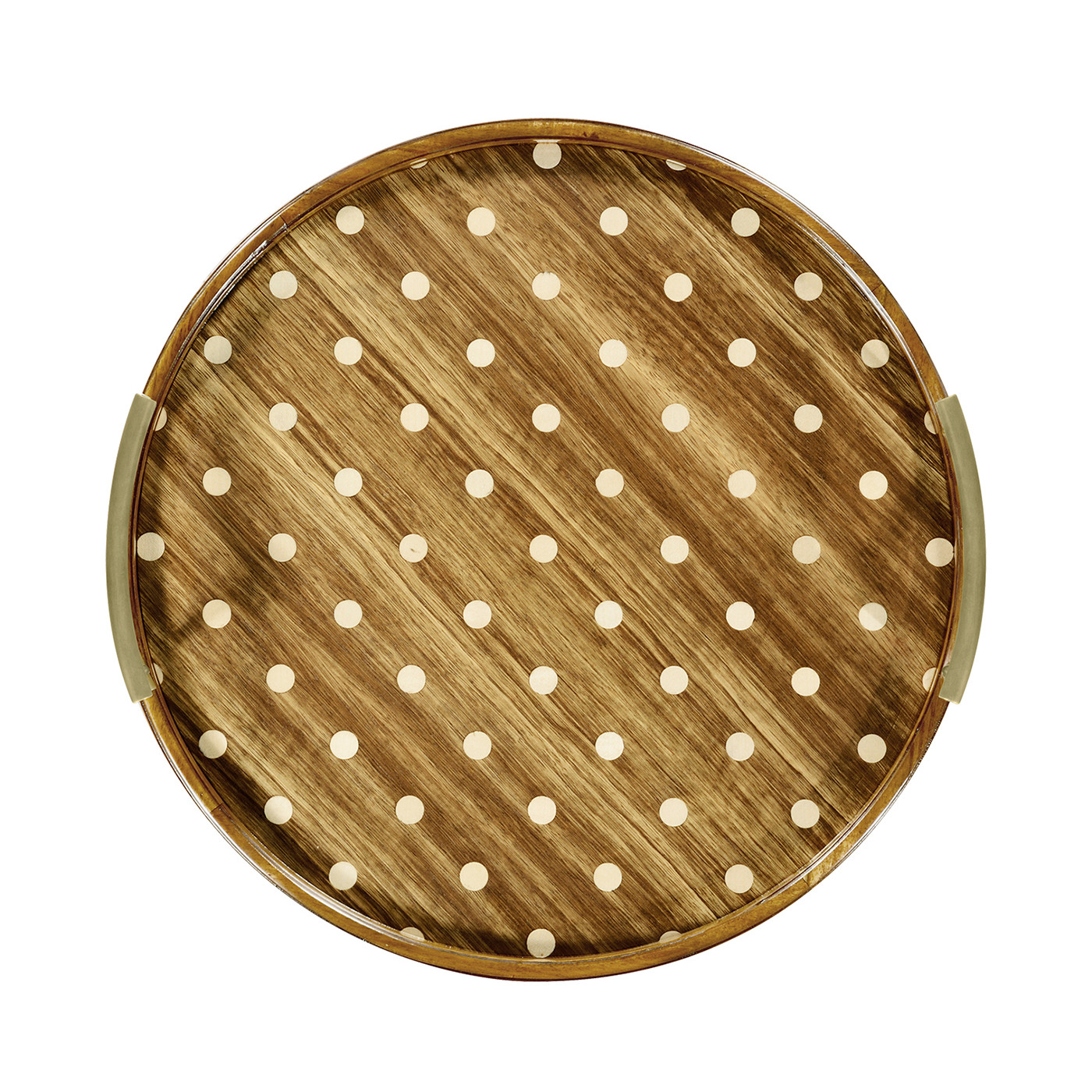 Large Circular Natural Acacia & Polka Dot Tray