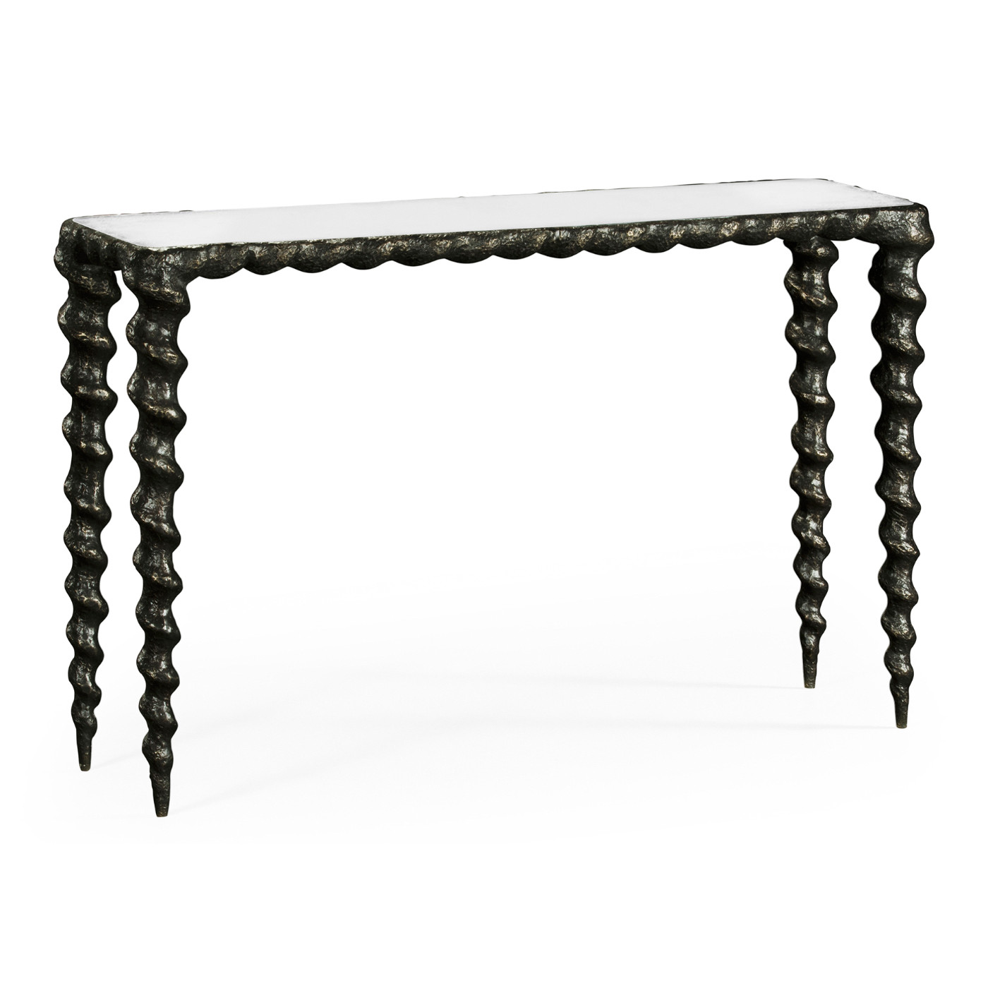 Karinta Antique Brass Console Table with White Oyster