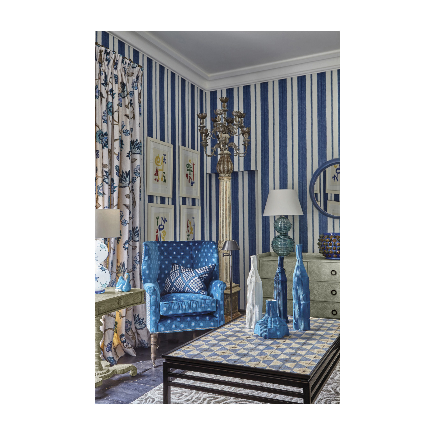 Haygrove White & Blue Marquetry Coffee Table