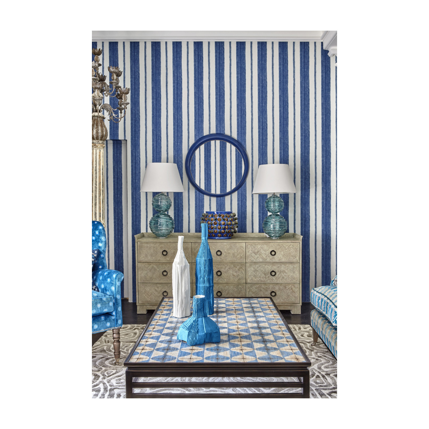 Haygrove White & Blue Marquetry Coffee Table