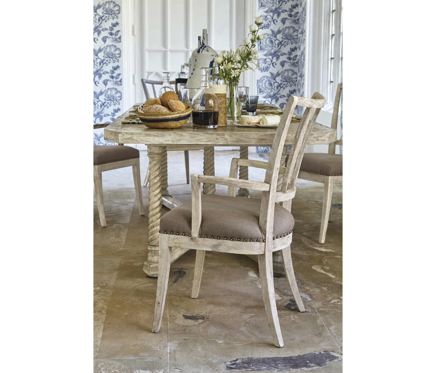 Lucillo Washed Acacia Carver Arm Chair