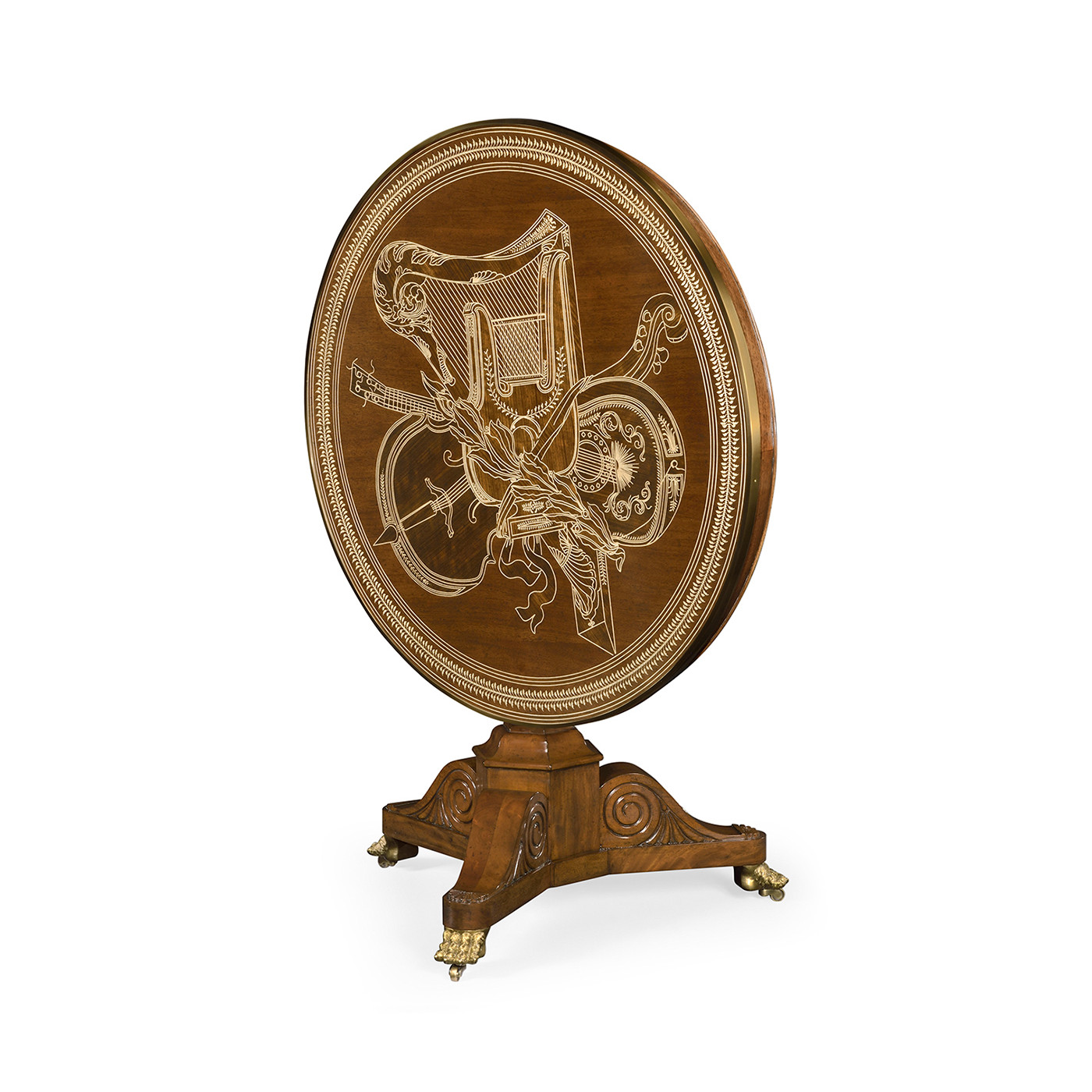 Medium Mahogany & Marquetry Right Hall Tilted Top Centre Table