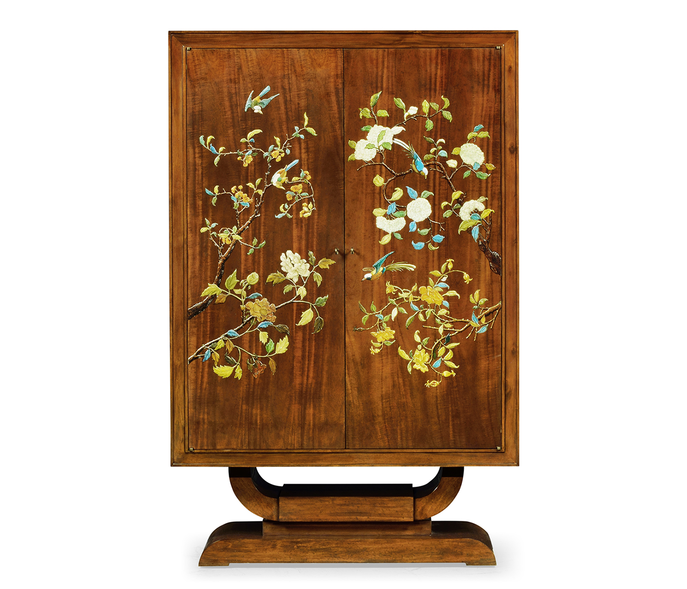 Art Deco Imperial Mahogany & Handpainted Right Salon Cabinet