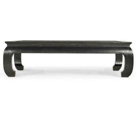 Square Ming Ebonized Coffee Table with Ebonized Rattan Top