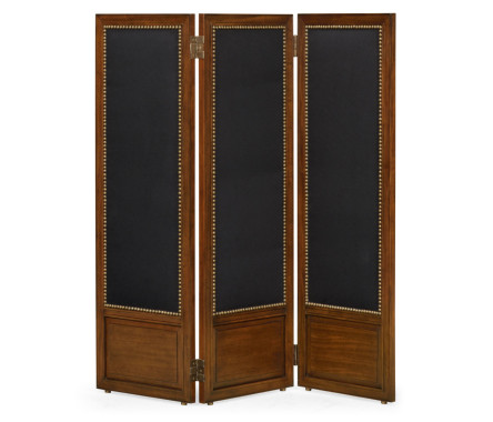 Medium Mahogany & Black Linen Folding Screen