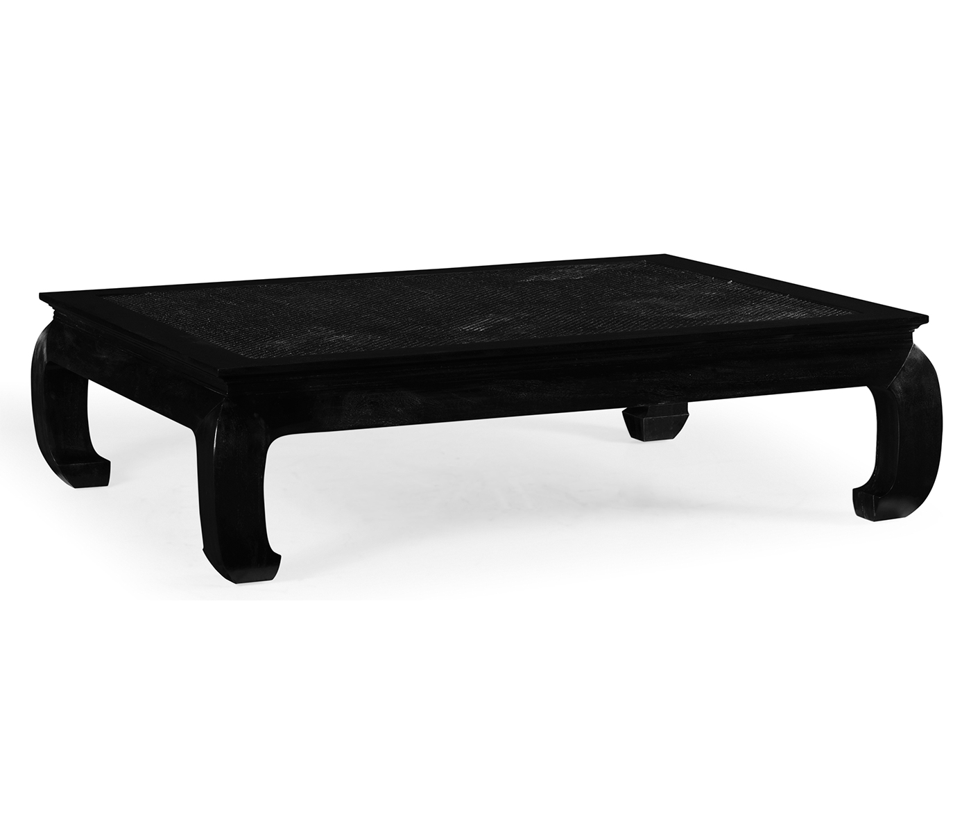 Rectangular Ming Ebonized Coffee Table with Ebonized Rattan Top