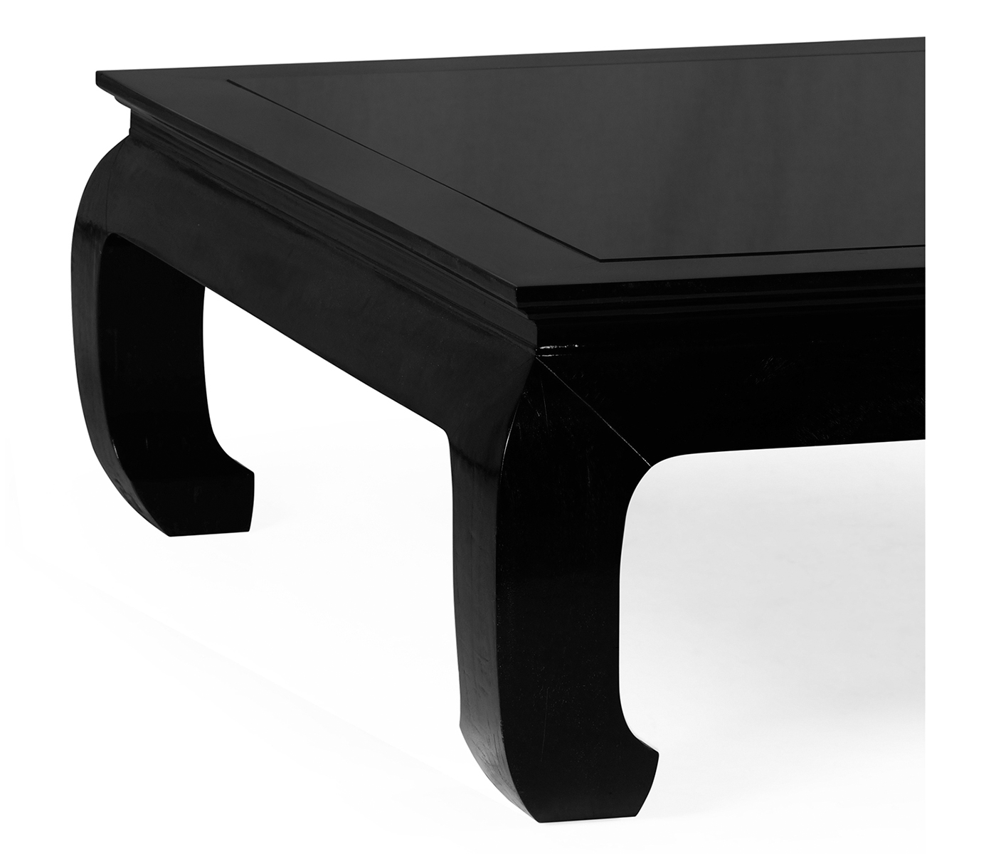 Rectangular Ming Ebonized Coffee Table with Black Glass Top