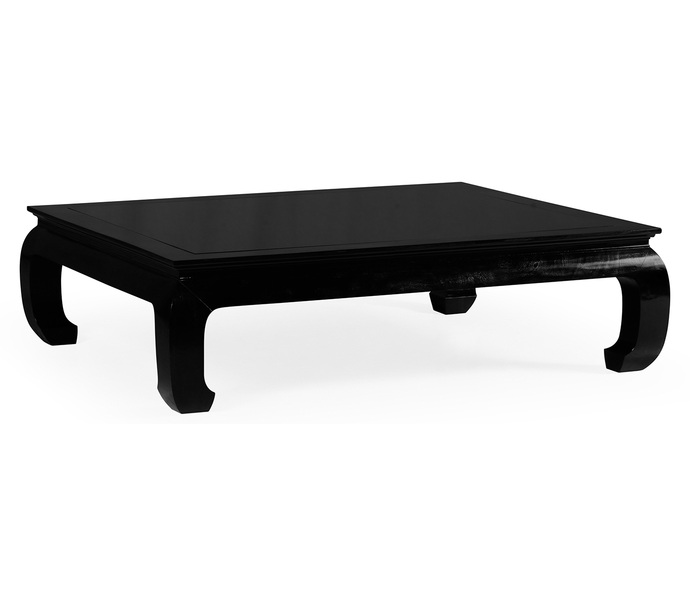 Rectangular Ming Ebonized Coffee Table with Black Glass Top