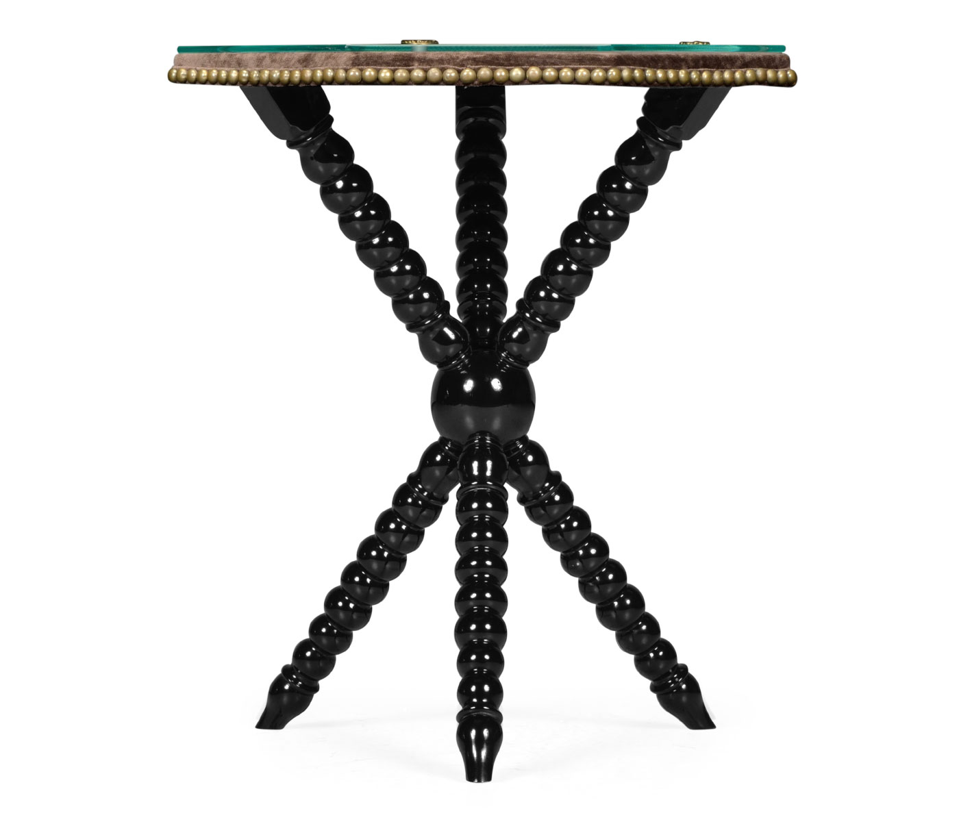Black Edwardian Campaign Side Table with Glass Top