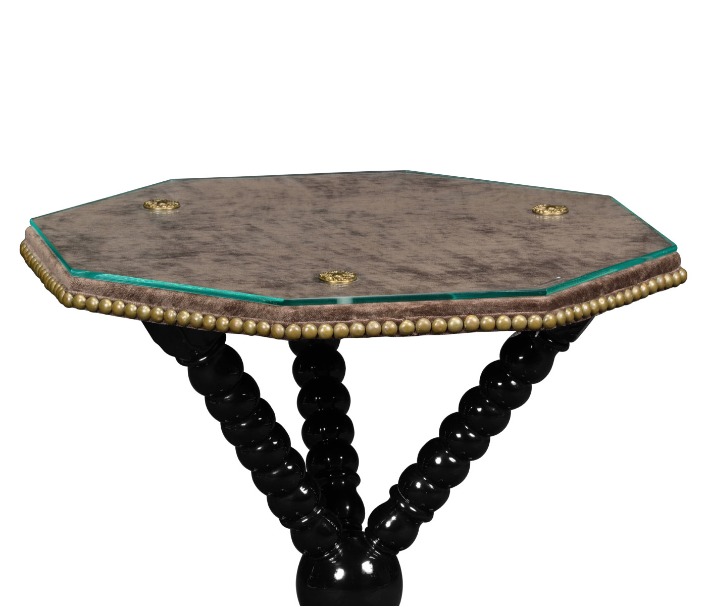 Black Edwardian Campaign Side Table with Glass Top