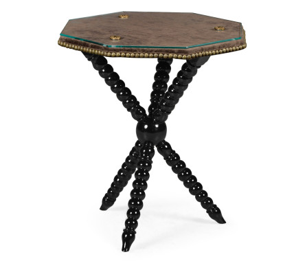 Black Edwardian Campaign Side Table with Glass Top