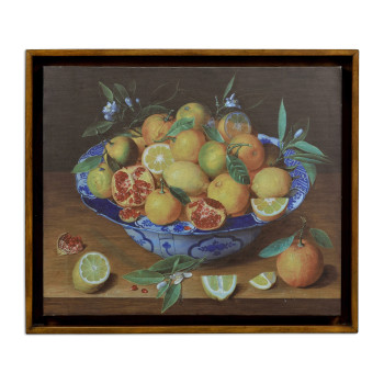 Still Life with Lemons Painting on a Honey Walnut Frame