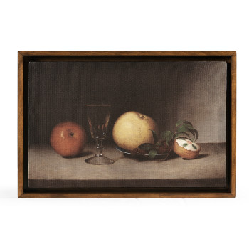 Still Life with Apples, Sherry, and Tea Cakes Painting on a Honey Walnut Frame