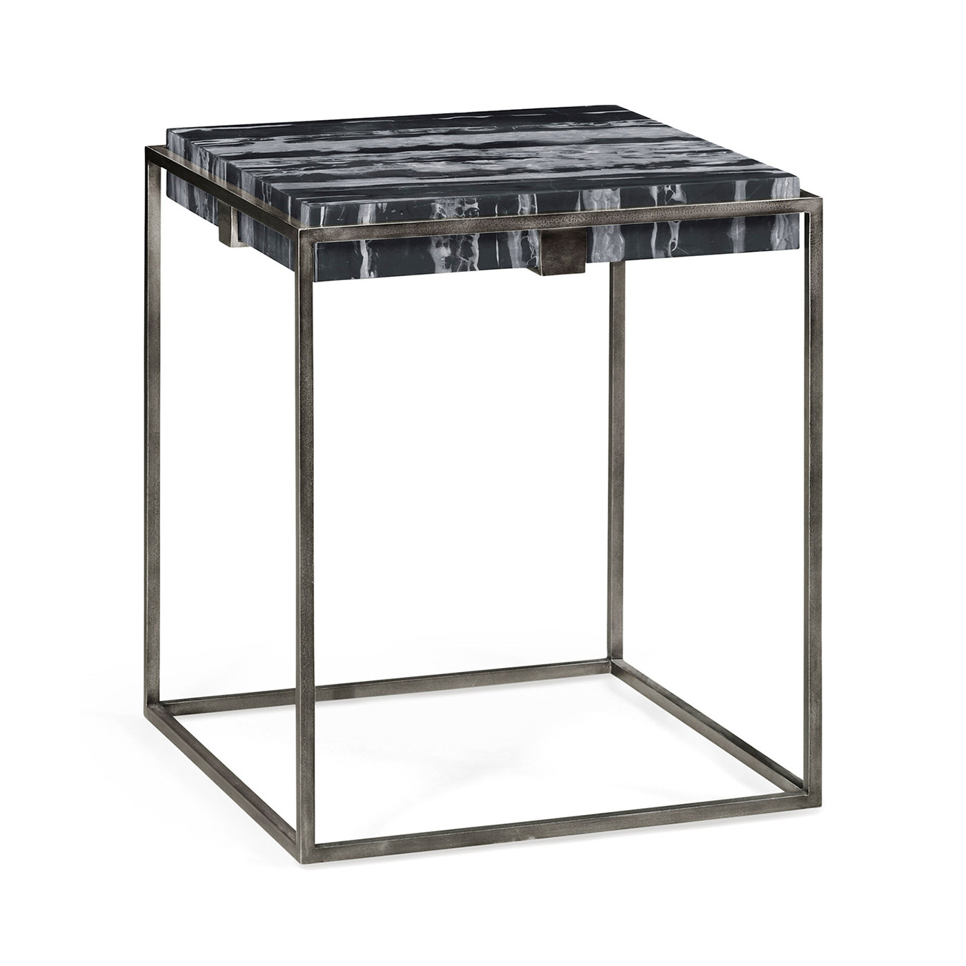 Square Iron End Table with a Black Marble Top