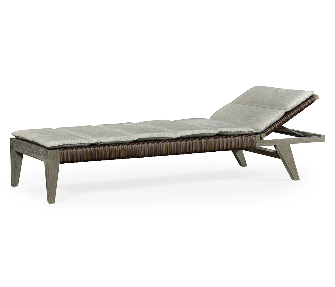 Grey & Rattan Chaise Lounge with Cushion