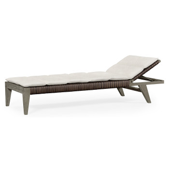 Grey & Rattan Chaise Lounge with Cushion