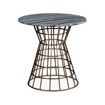 Round Geometric Antique Brass Centre Table with a Grey Marble Top 25