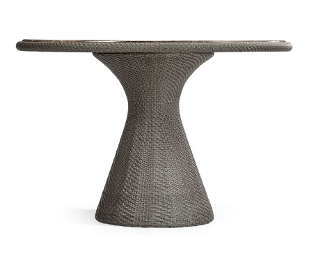 Round Dark Grey Rattan Dining Table with a Dark Marble Top