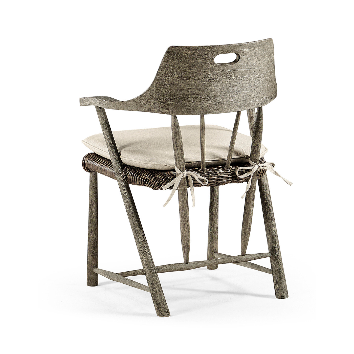 Smokers Style Grey & Rattan Dining Chair with Cushion