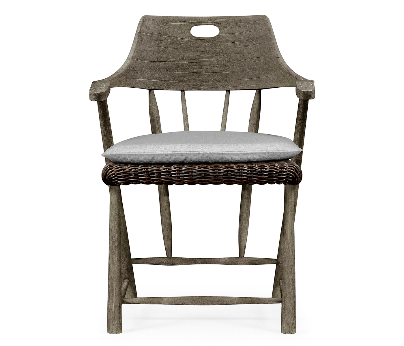 Smokers Style Grey & Rattan Dining Chair with Cushion