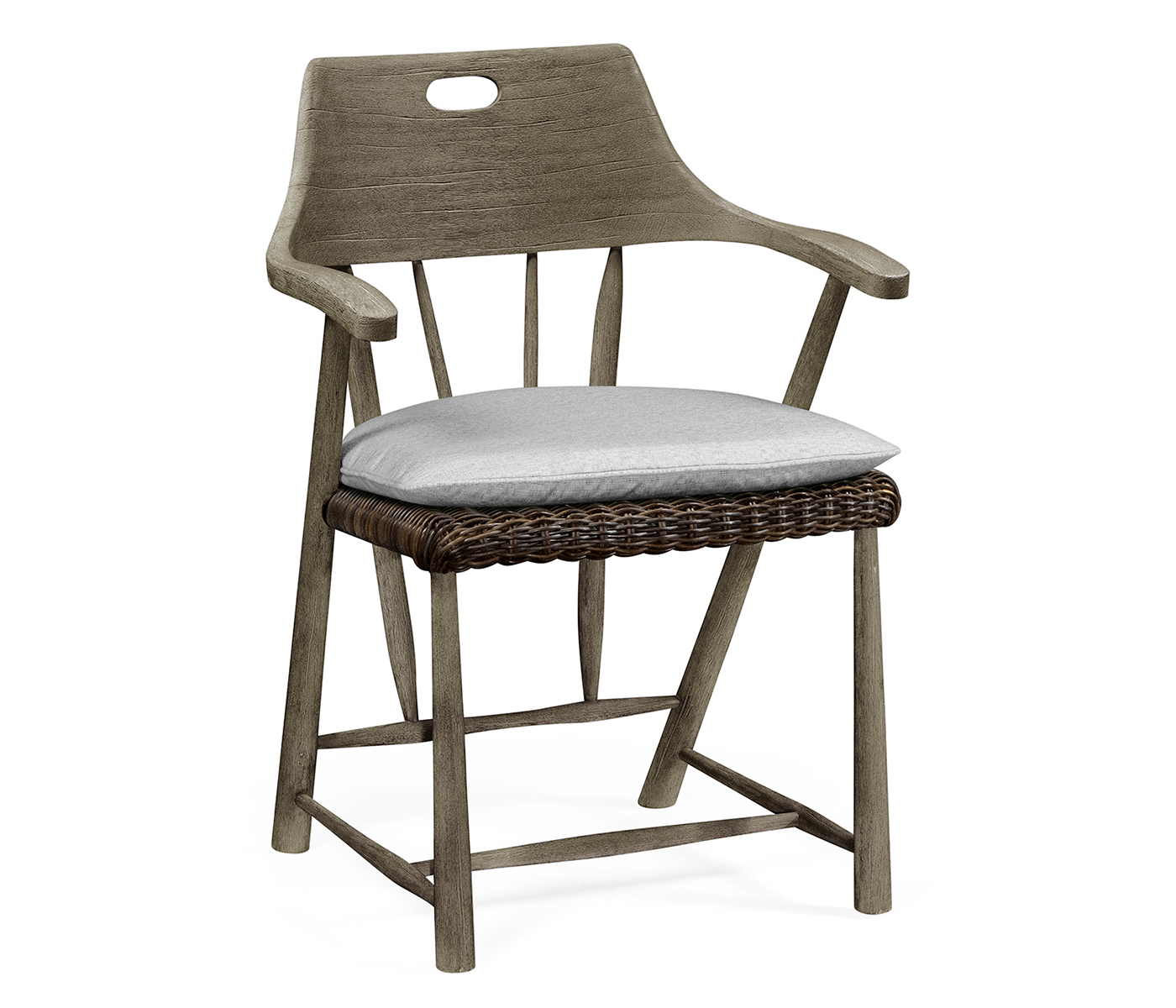 Smokers Style Grey & Rattan Dining Chair with Cushion