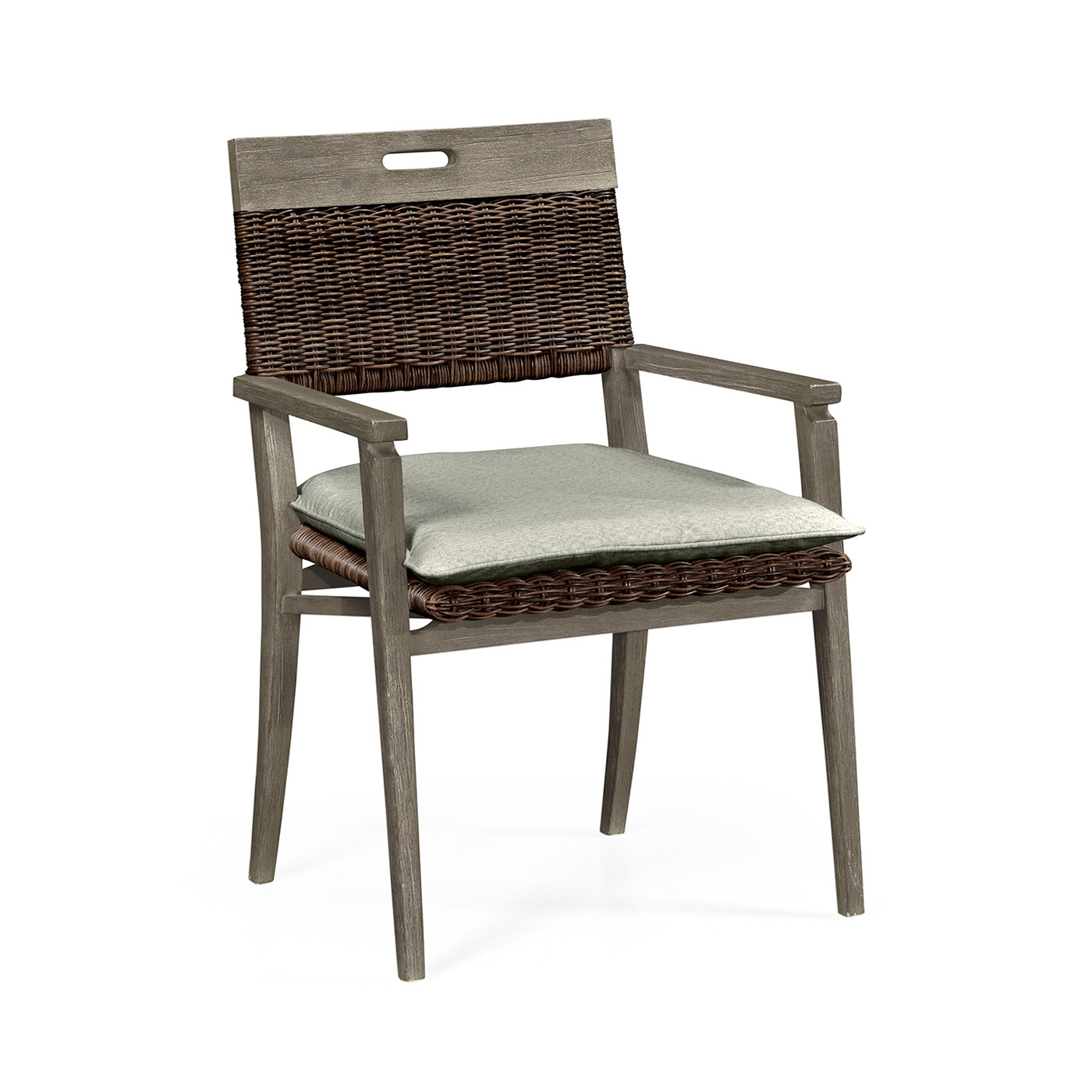 Square Back Grey & Rattan Dining Chair with Cushion