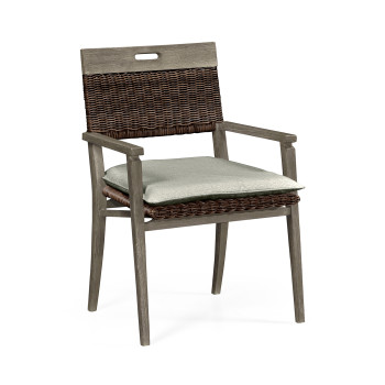 Square Back Grey & Rattan Dining Chair with Cushion