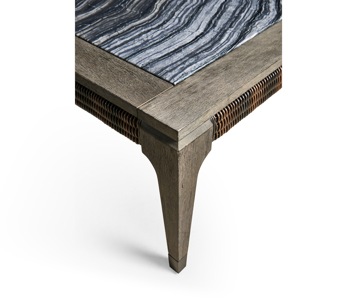 Rectangular Grey & Rattan Coffee Table with a Black Marble Top