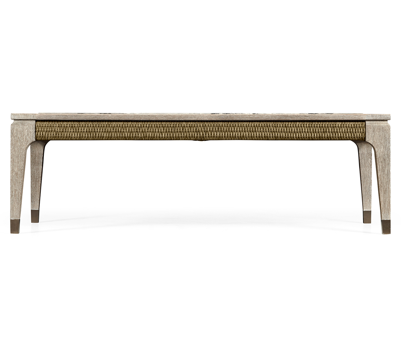 Rectangular Navajo Sand & Rattan Coffee Table with a Black Marble Top