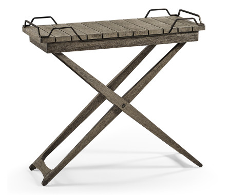 Rectangular Folding Grey & Antique Brass Tray Console Table