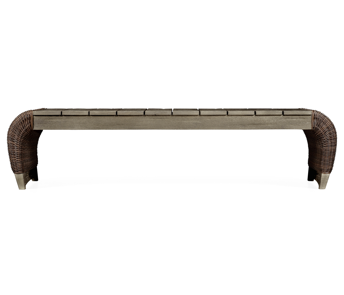 Rectangular Grey & Rattan Cocktail Table with Curved Ends