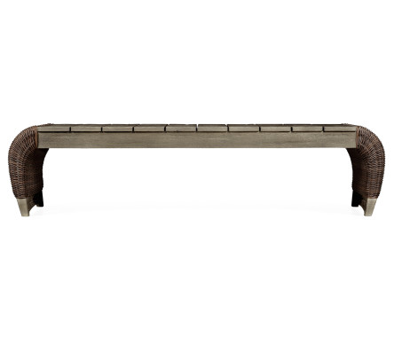 Rectangular Grey & Rattan Cocktail Table with Curved Ends