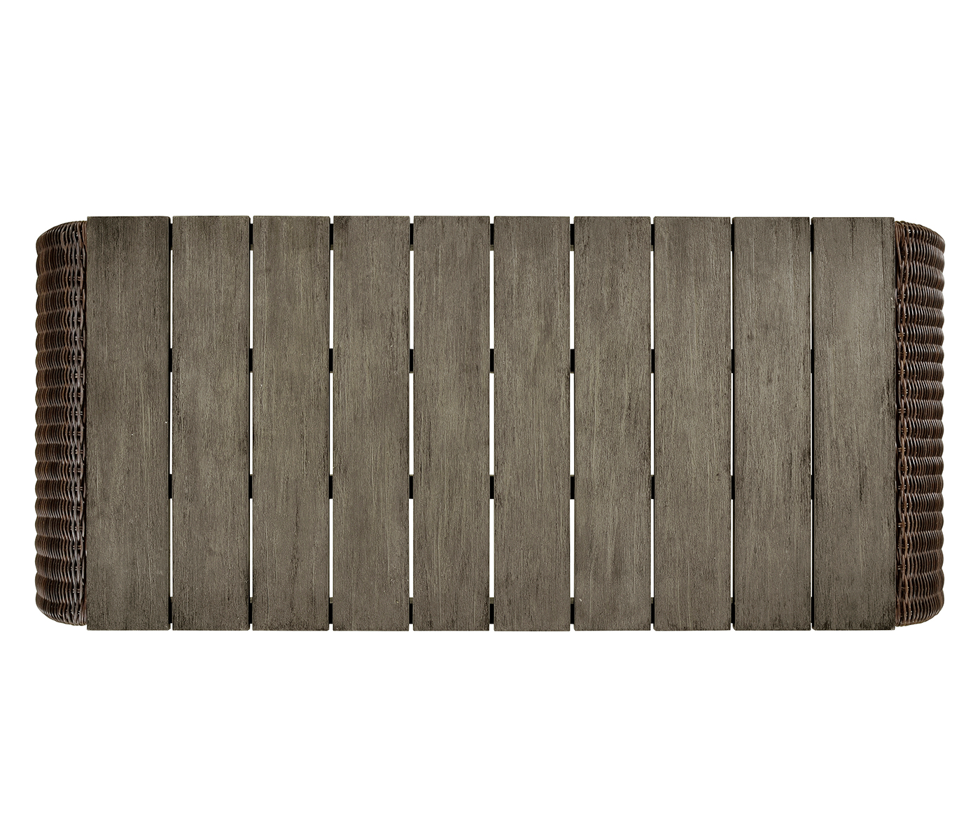 Rectangular Grey & Rattan Cocktail Table with Curved Ends