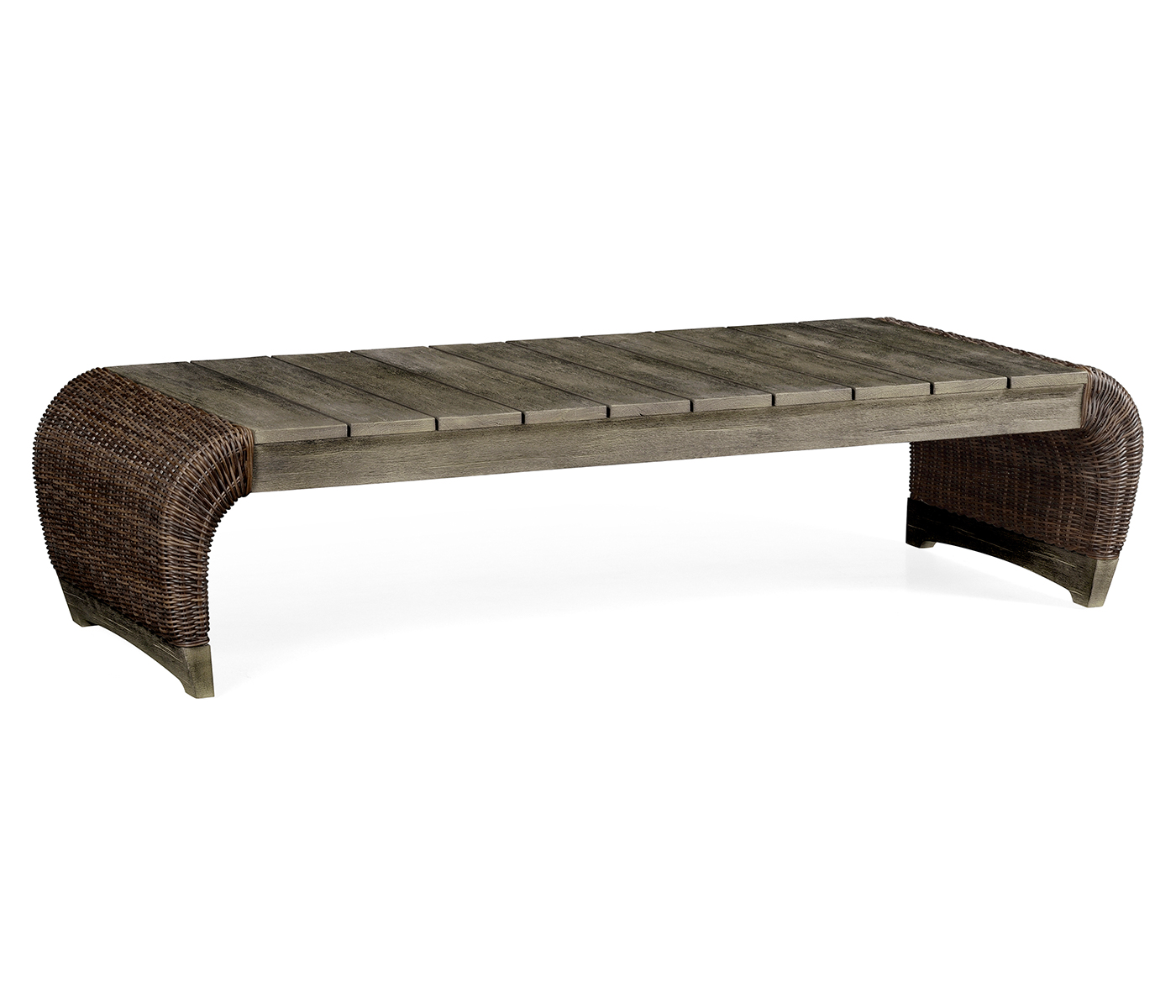 Rectangular Grey & Rattan Cocktail Table with Curved Ends