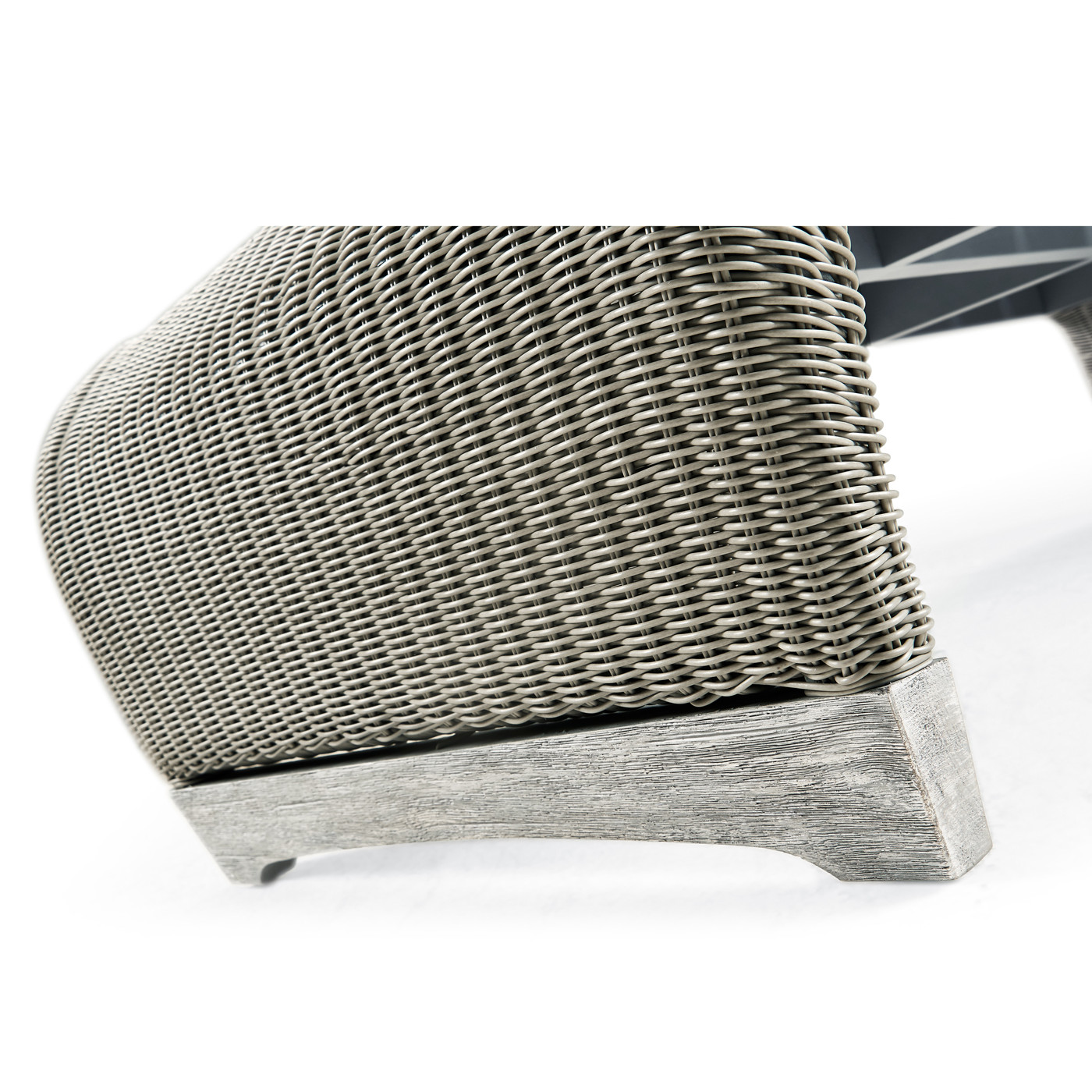 Rectangular Cloudy Grey & Rattan Cocktail Table with Curved Ends