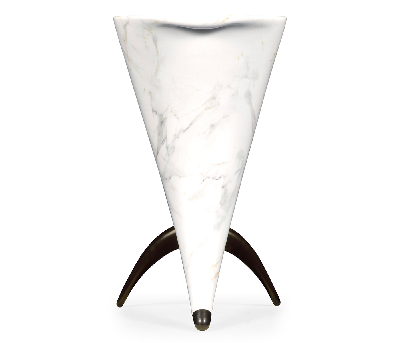 Horn Shaped Faux White & Grey Marble End Table