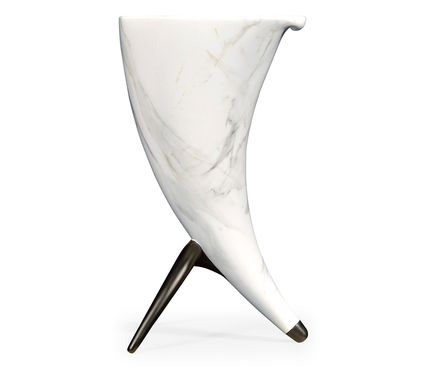 Horn Shaped Faux White & Grey Marble End Table
