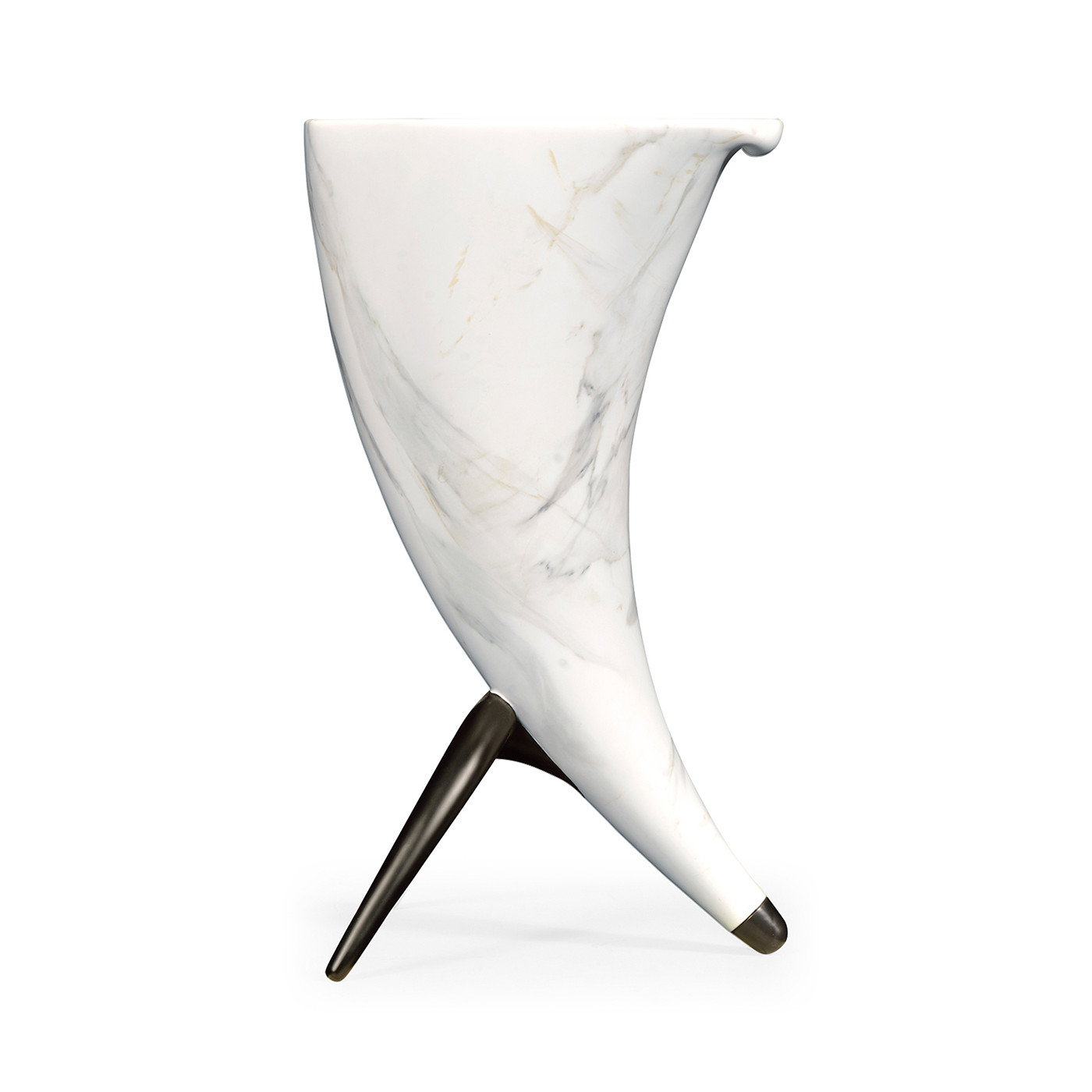 Horn Shaped Faux White & Grey Marble End Table