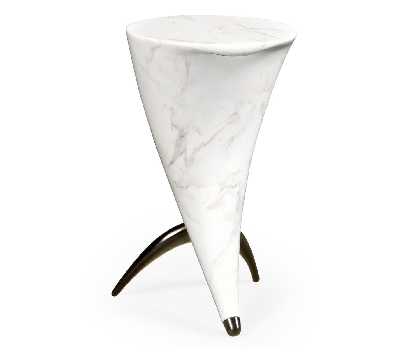 Horn Shaped Faux White & Grey Marble End Table