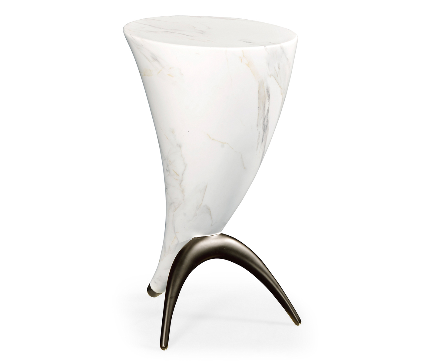 Horn Shaped Faux White & Grey Marble End Table