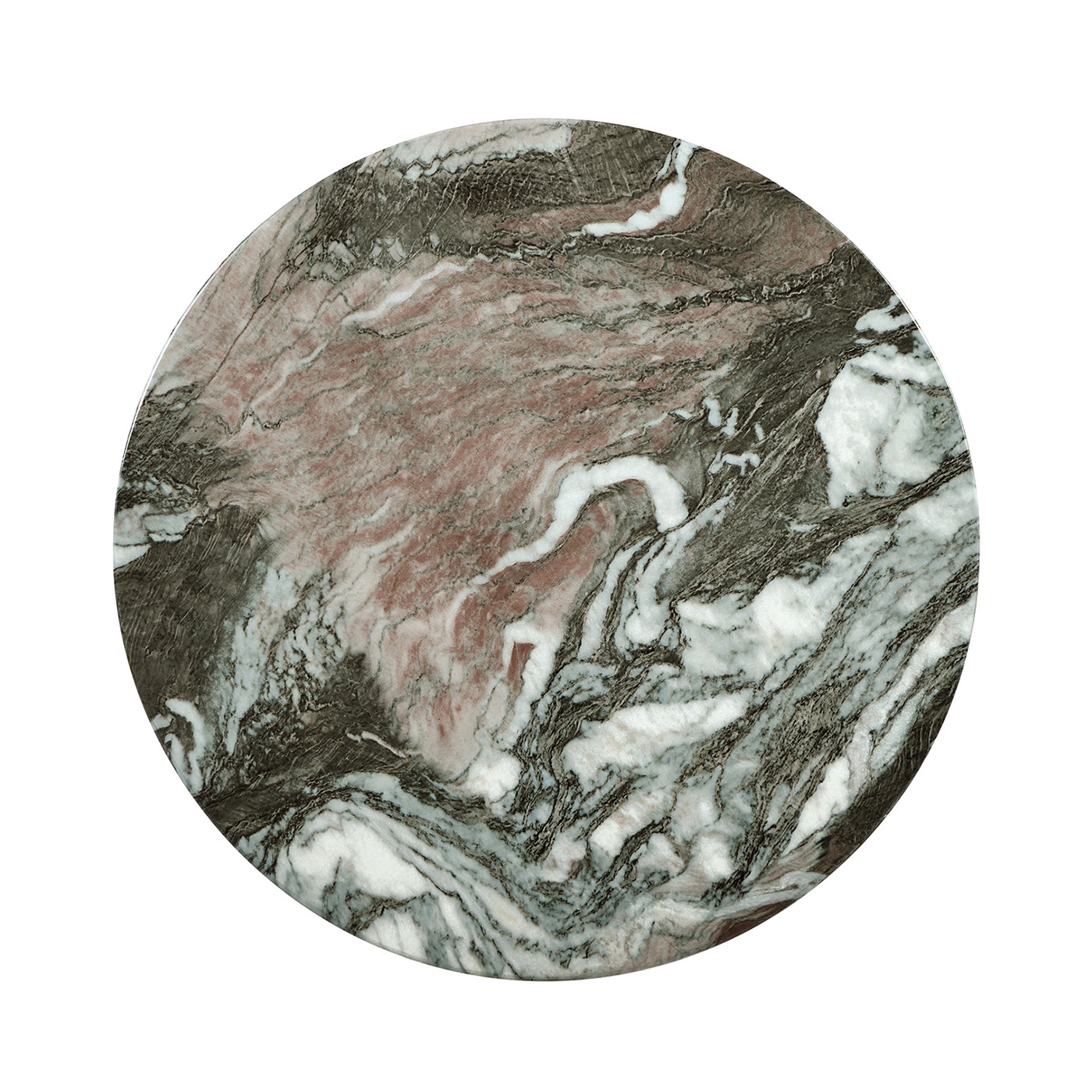 Round to L-Shape Faux Black & Grey Marble End Table