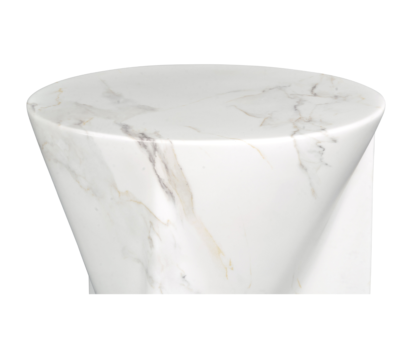Round to L-Shape Faux White & Grey Marble End Table