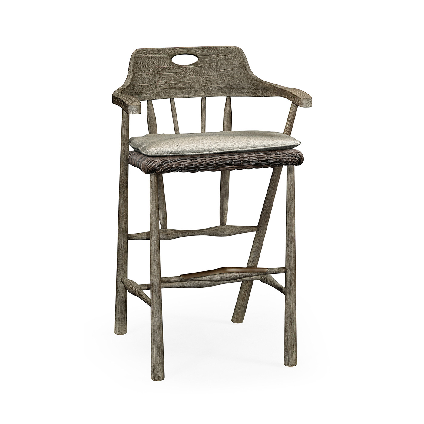 Smokers Style Grey & Rattan Bar Stool with Cushion