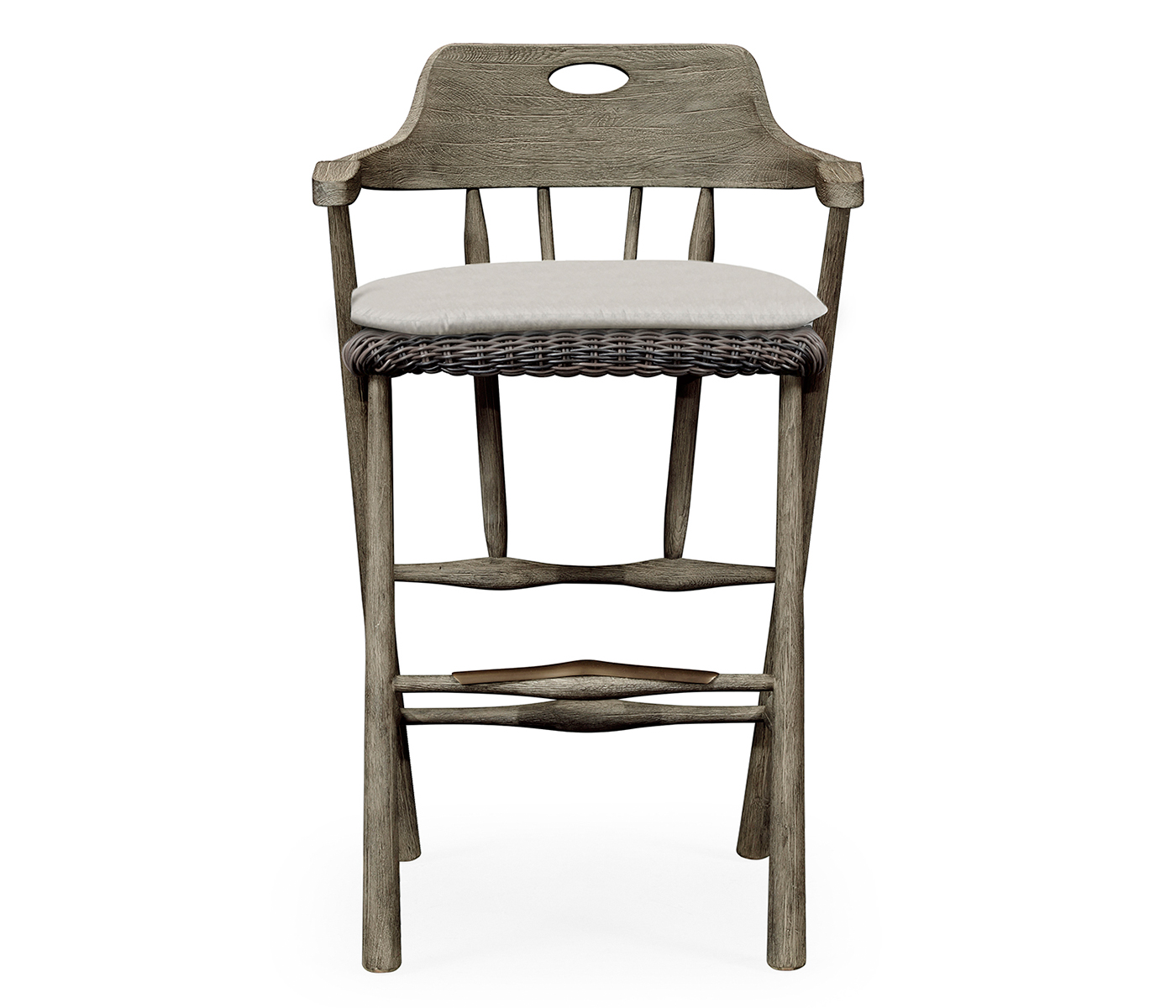 Smokers Style Grey & Rattan Bar Stool with Cushion